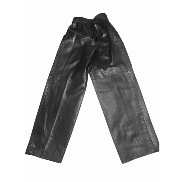 Liz Roberts Robert Elliot Vintage Womens Black Leather Pleated Trouser Pants 8 - Picture 3 of 5